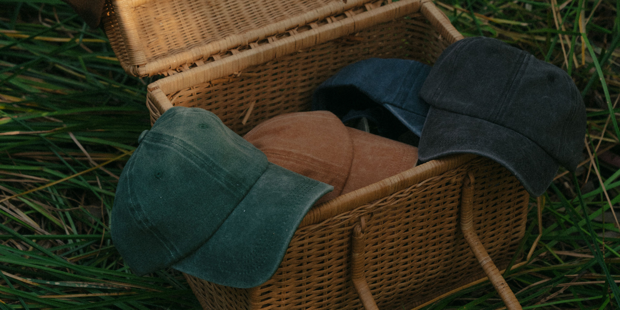 Dad hats in a basket