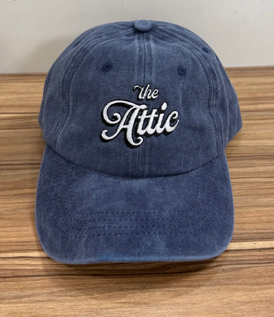 White The Attic script on a navy Classic Cap