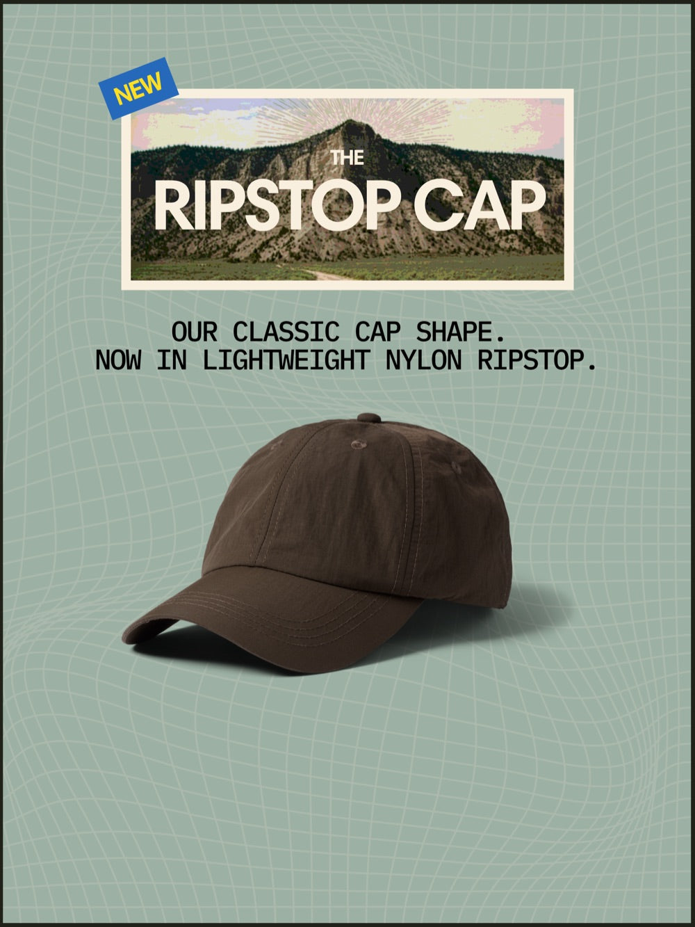 The Ripstop Cap in six colors, with a close-up of the brown cap.